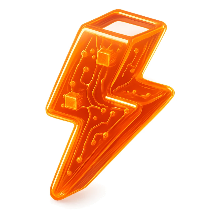 orange lightning bolt with neon glow glossy circuit style sticker
