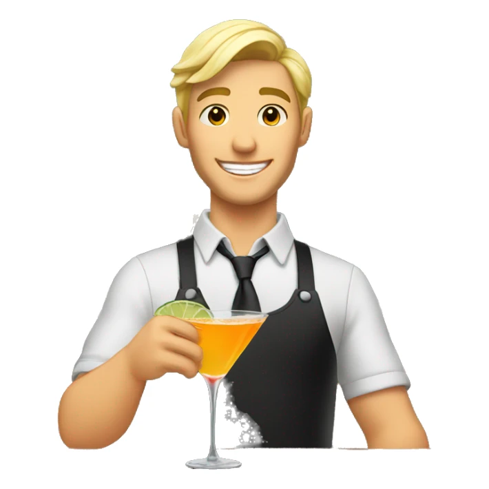 Blonde male bartender smiles and holds cocktail in hand sticker