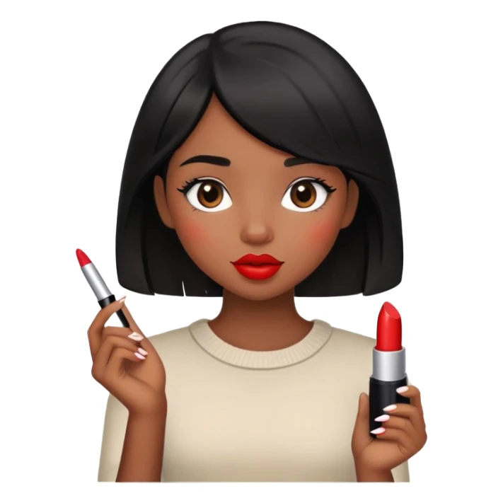 cute black haired girl holding a lipstick sticker