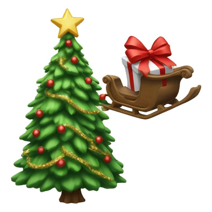  A Christmas tree with a red bow and Santa's sleigh flying overhead sticker