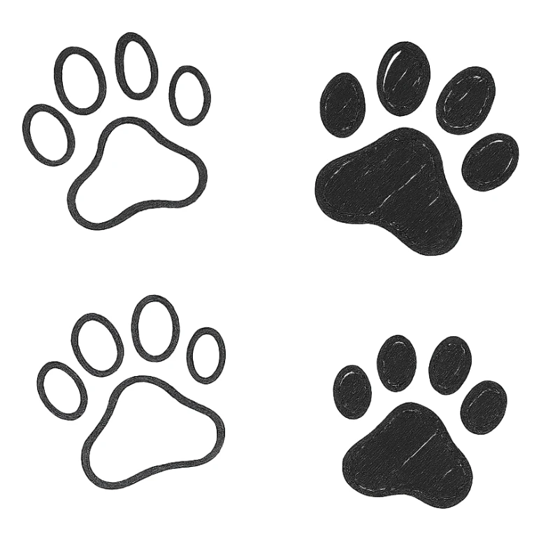 Кошачьи лапки в стиле дудлинг — милые отпечатки и силуэты лапок, расположенные хаотично или в узоре sticker