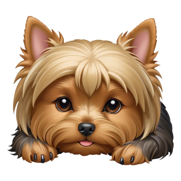 Meme-Worthy Cute Sleeping Yorkshire Terrier Portrait Emoji, Head resting gently with a peaceful, contented expression and softly closed, dreamy eyes, featuring a well-groomed, silky fur in rich hues, simplified yet irresistibly endearing, highly detailed, glowing with a gentle, drowsy radiance, high shine, exuding relaxed, heart-melting charm, styled with a soft glowing outline, capturing the essence of a sleeping Yorkshire Terrier that looks as if it could drift off into a sweet, meme-worthy slumber! sticker