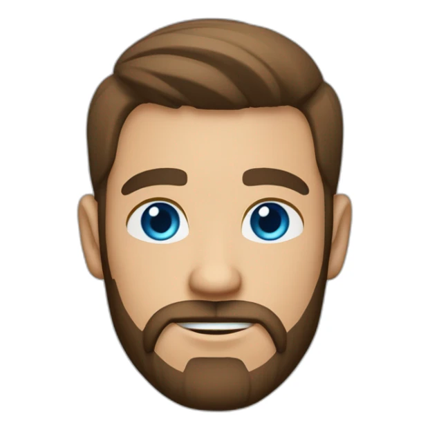 White man with a slight sun kissed tan, blue eyes and brown hair. He has a beard and mustache trimmed. Wears black clothing and wears his hair styled sideways backwards. sticker