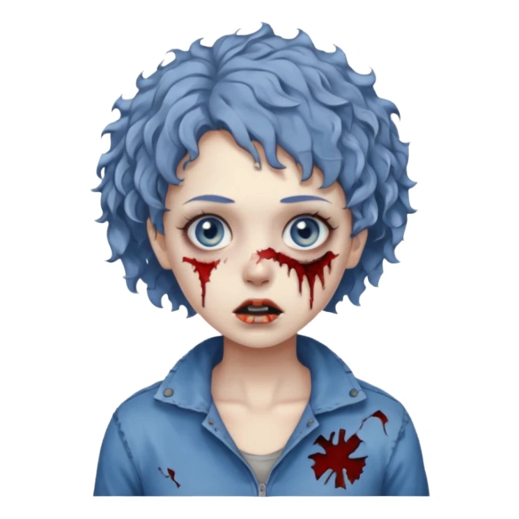 Zumbi feminina de cabelo curto cacheado azul sticker