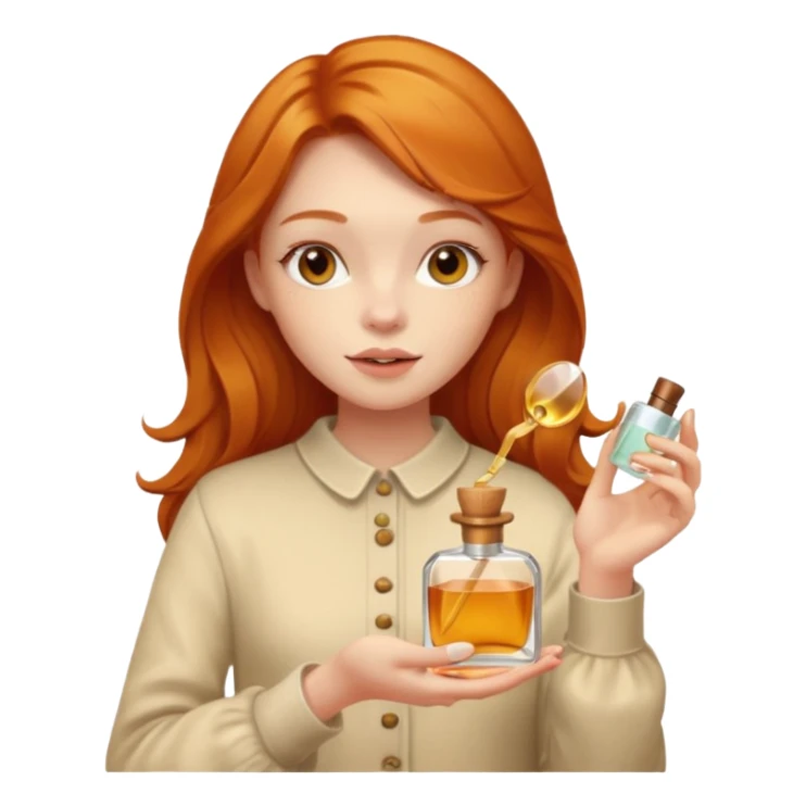 Ginger cute girl in autumn and she has perfume in her hand sticker