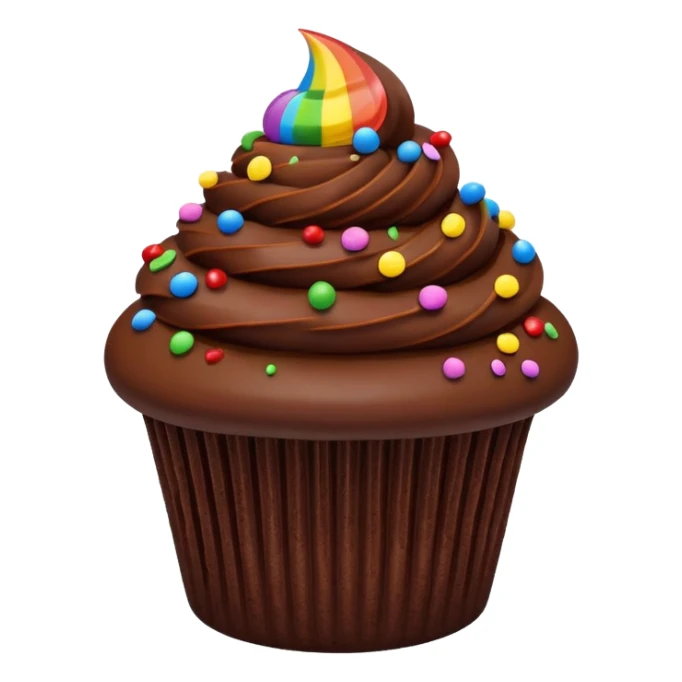 chocolate cupcake with chocolate frosting only, rainbow sprinkles sticker