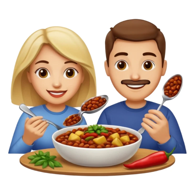 ligth couple having dinner of chili, beans and potatoes sticker