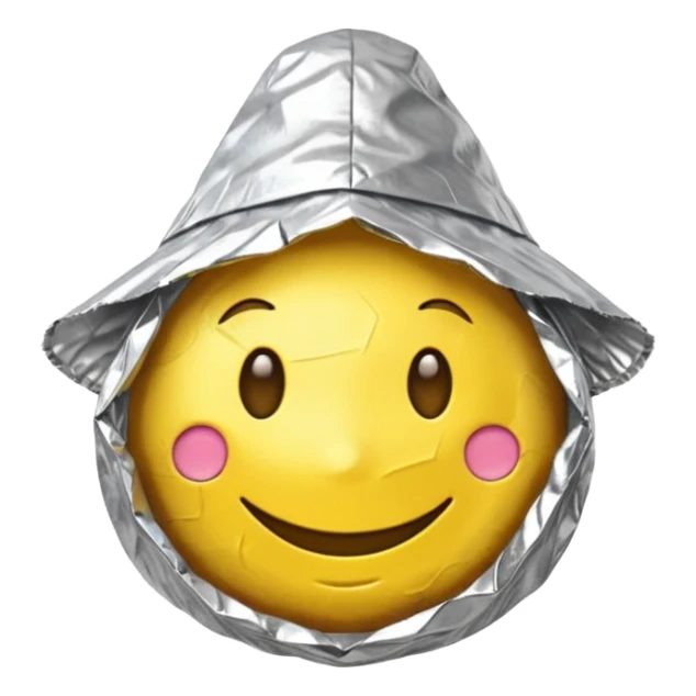 Yellow emoji smiley face wearing homemade tinfoil hat sticker