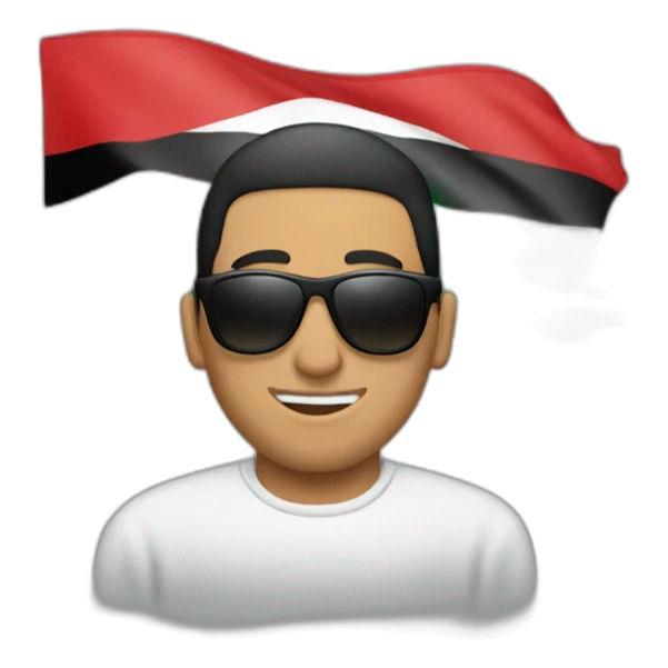 Muslim men with sunglasses take Palestine flag sticker