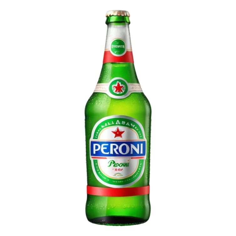 Glass bottle Peroni with red marketing tape sticker