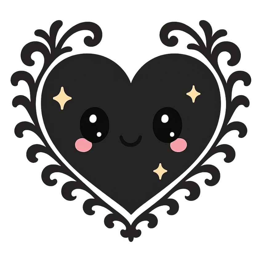 black gothic heart, ornate, dark, elegant, kawaii style, with cute sparkles sticker
