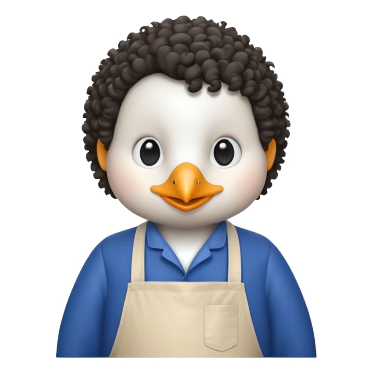 penguin with curly hair in blue apron sticker