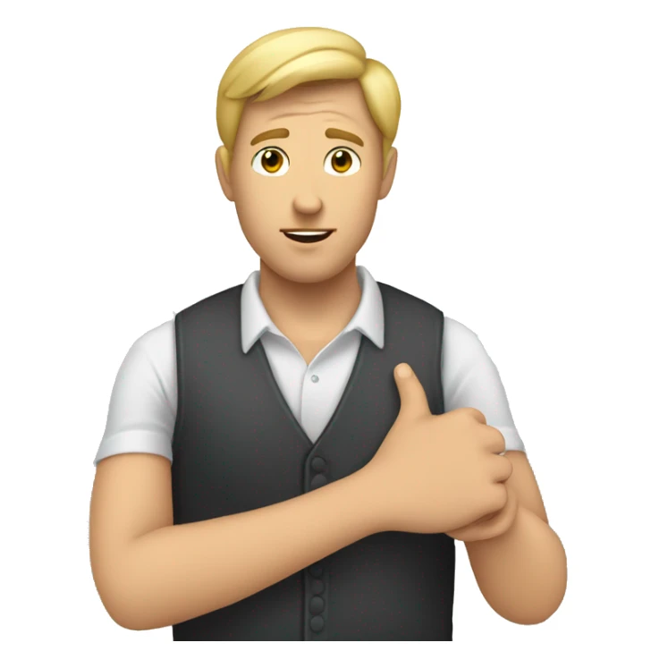 a white man being interviewed with his right hand on his chest doing I LOVE YOU gesture sticker