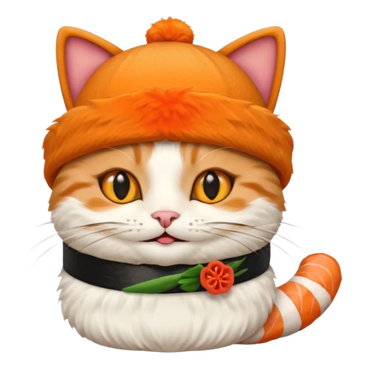 happy cat wearing a hat made out of sushi sticker