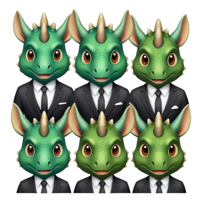 faces of different office green triceratops in a suit sticker