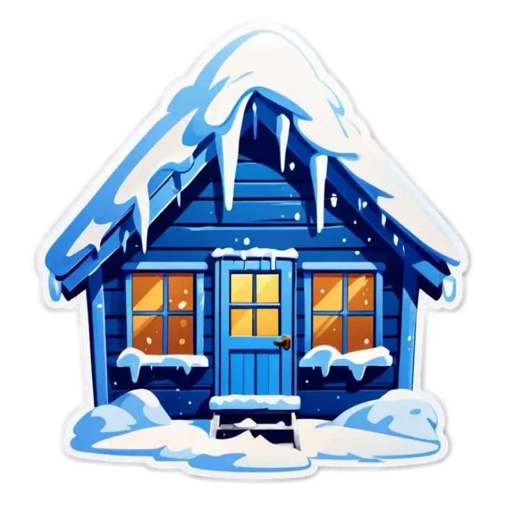 Blue wooden hut, in winter sticker