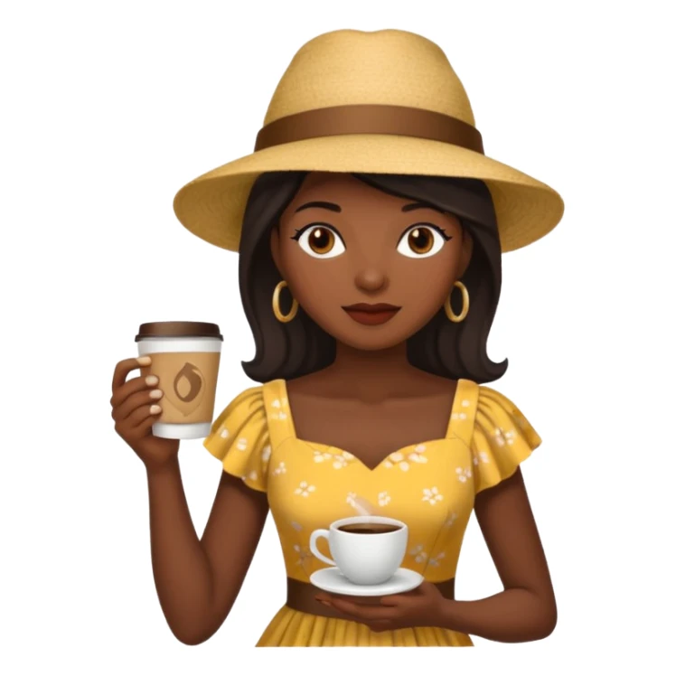 black woman drink coffe with hat dress  sticker