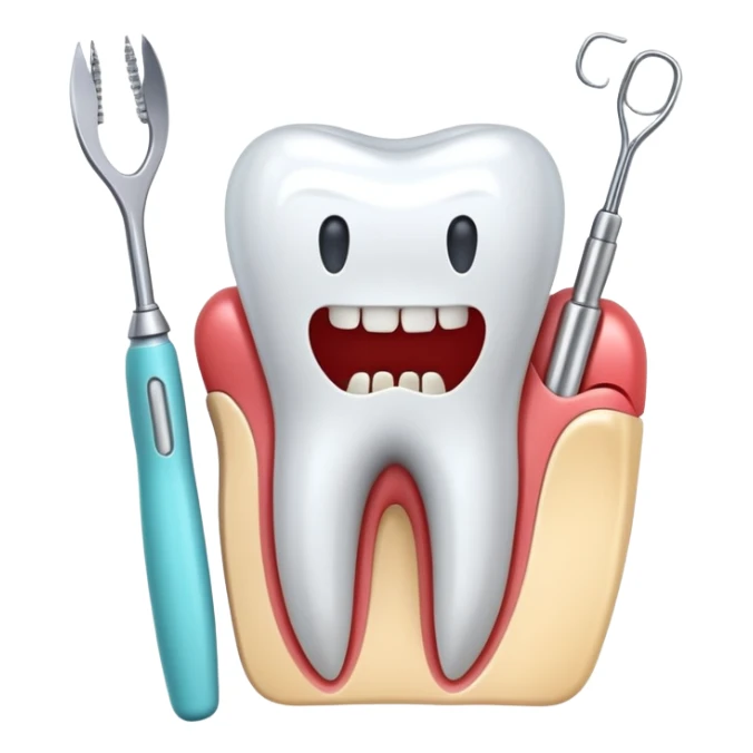 tooth with dental tools performing a root canal treatment, simple and clear sticker