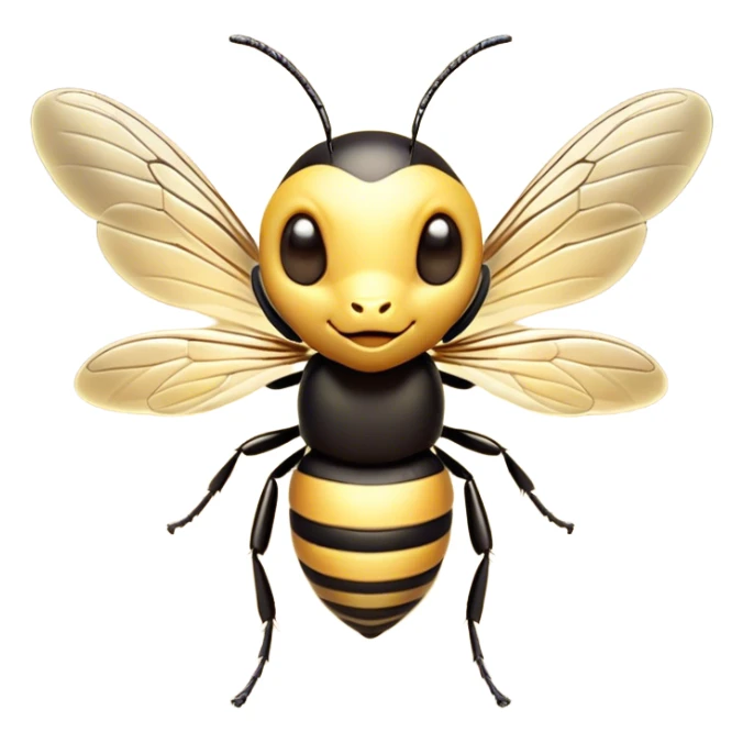 Cinematic Cute Wasp Portrait Emoji, Head tilted playfully and inquisitively, featuring a compact, delicately striped body with softened, endearing eyes and petite, translucent wings, Simplified yet irresistibly adorable features, highly detailed, glowing with a warm, inviting glow, high shine, affectionate and lively, stylized with a touch of whimsical insect charm, soft glowing outline, capturing the essence of a mischievous wasp that seems as if it could buzz out of the screen with a playful wink! sticker