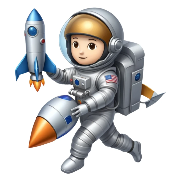 An icon featuring a rocket, a satellite, and an astronaut helmet, symbolizing aerospace technology. The design includes spacecraft, wings, and a planet, representing the exploration of space and aviation advancements. Transparent background. sticker
