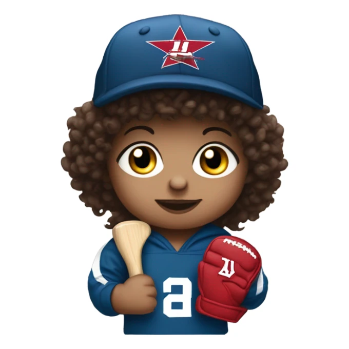 Curly haired brunette baby wearing a Washington commanders beanie holding up a foam finger  sticker