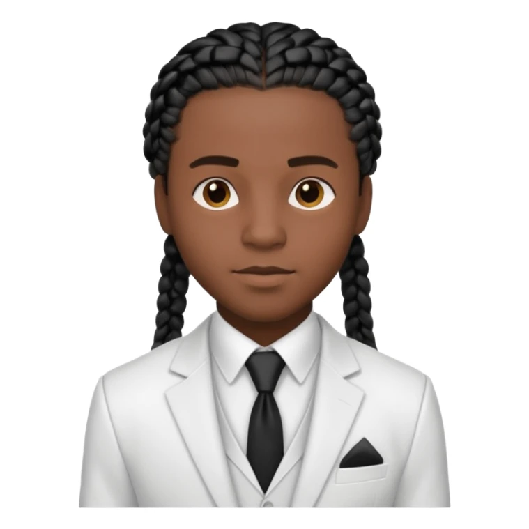 a young black guy with black cornrow braids wearing a full white suit sticker