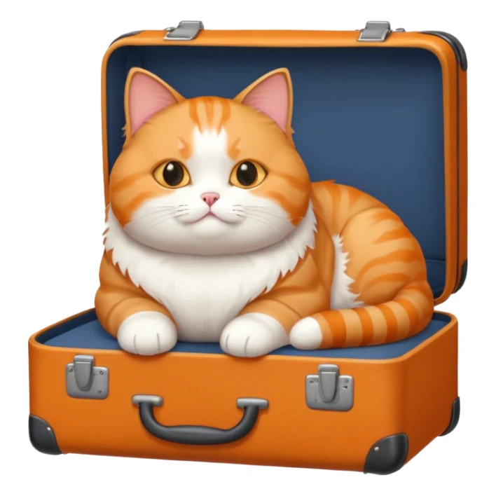 A chubby cat sitting proudly next to a neatly packed suitcase. sticker