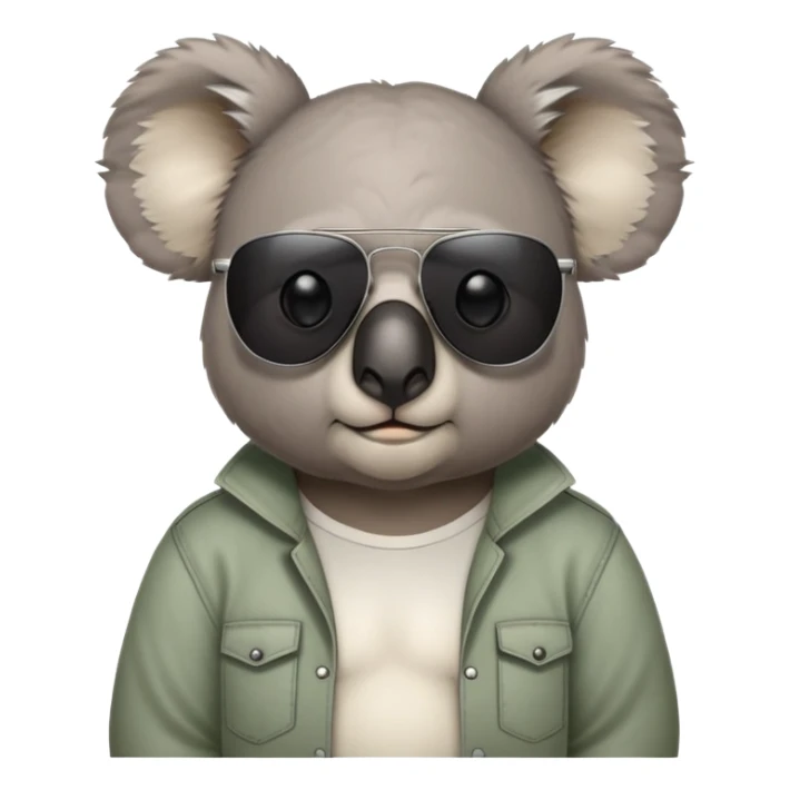 anthropomorphised koala, head and shoulders, casual clothing, dark sunglasses, different grumpy expression sticker