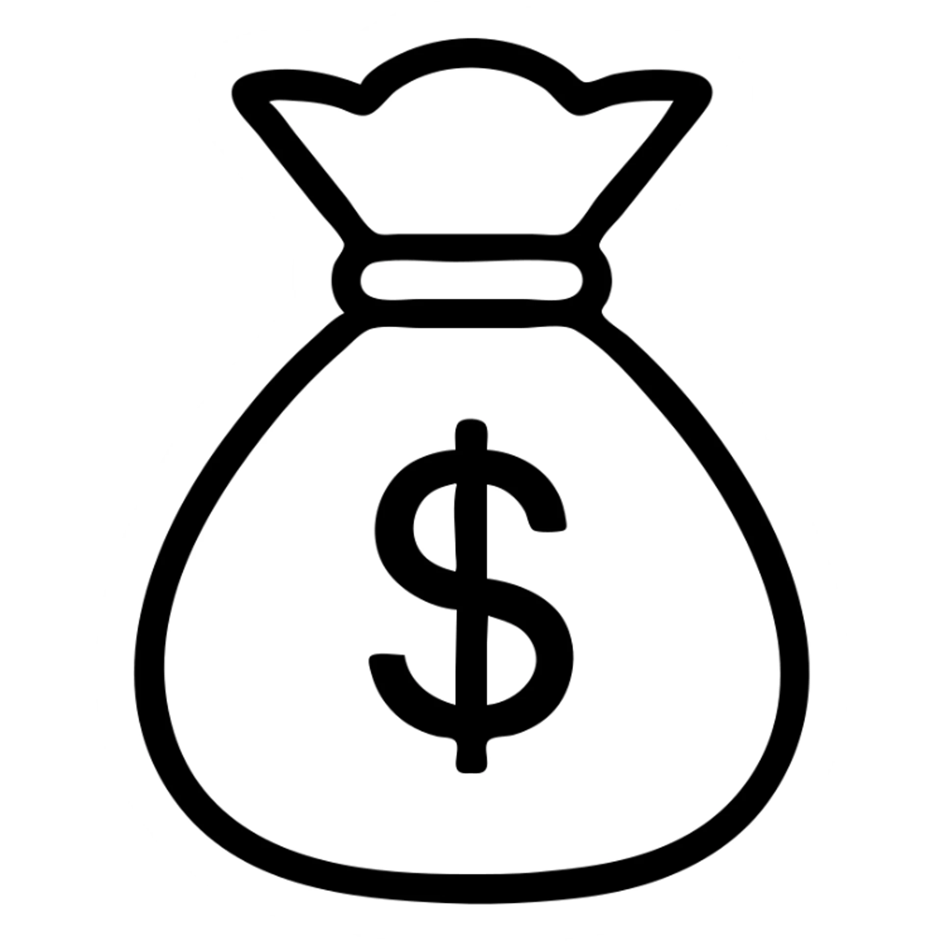 money bag icon, outlined style, black lines, no fill, clean and professional sticker