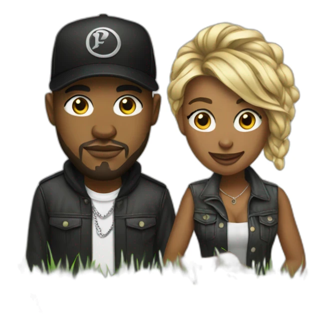 male rapper and a female songwriter on a green grass sticker