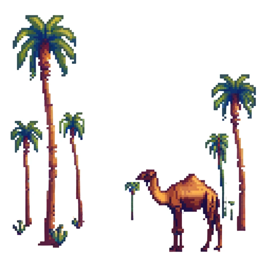 Desert landscape with camel and palm trees, Saudi Arabia sticker