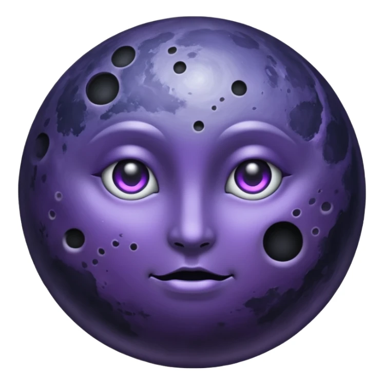 iOS emoji, dark moon, silver outline, mystical symbols, dark fantasy, smooth texture sticker