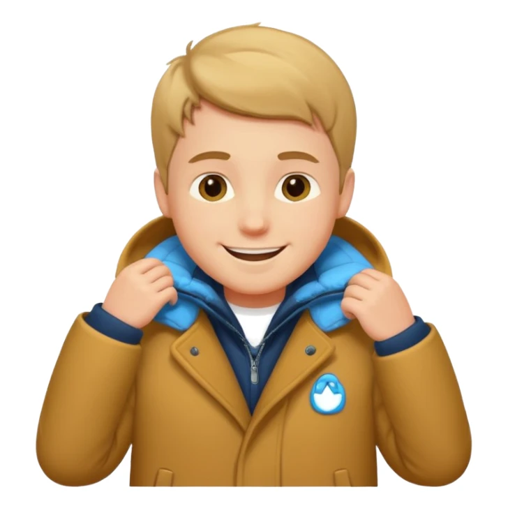 emoji- of a white boy putting on his coat sticker