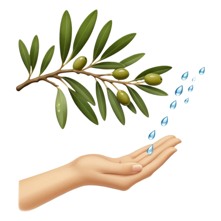 gocce d'acqua che cadono verso il basso da mano che stringe ramo di ulivo sticker