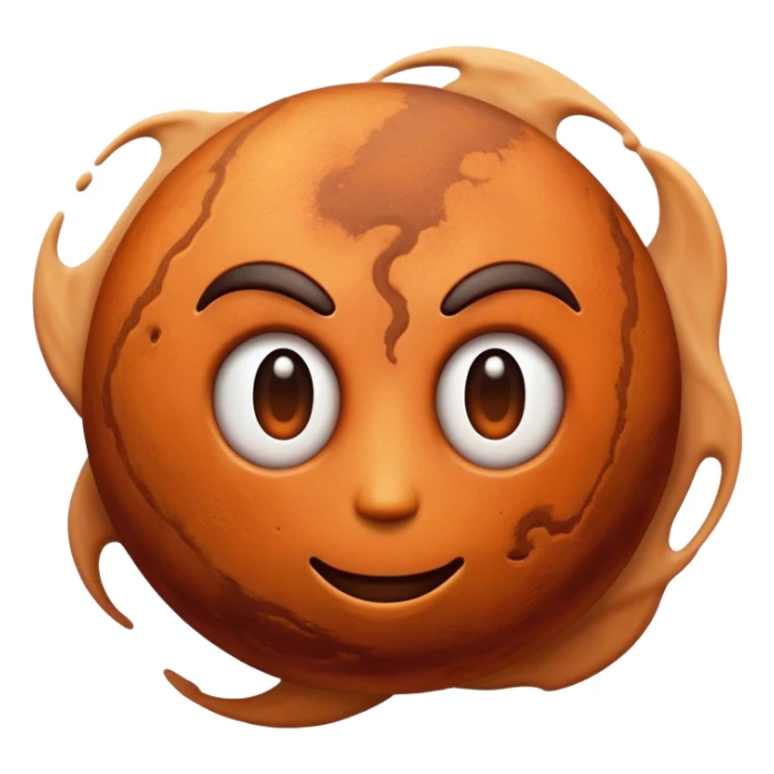 Cinematic Realistic Mars Emoji, portrayed with rugged, rust-colored landscapes, deep canyons, and swirling dust storms rendered with lifelike texture and an orange-hued glow that evokes the enigmatic allure of the Red Planet. sticker