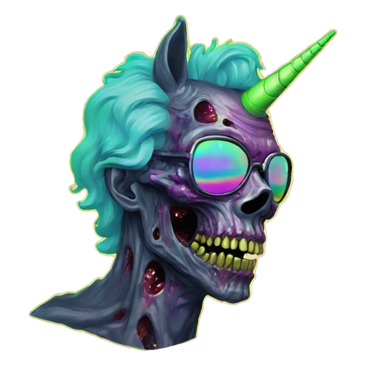 .Zombie. Vaporwave black holographic oilslick zombie unicorn  sticker
