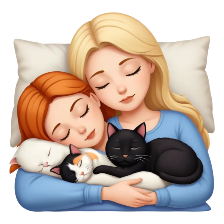  white girl sleeping with one black cat and one calico cat sticker