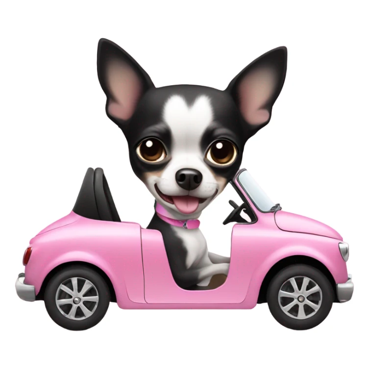 Black and white Chihuahua driving pink Fiat sticker