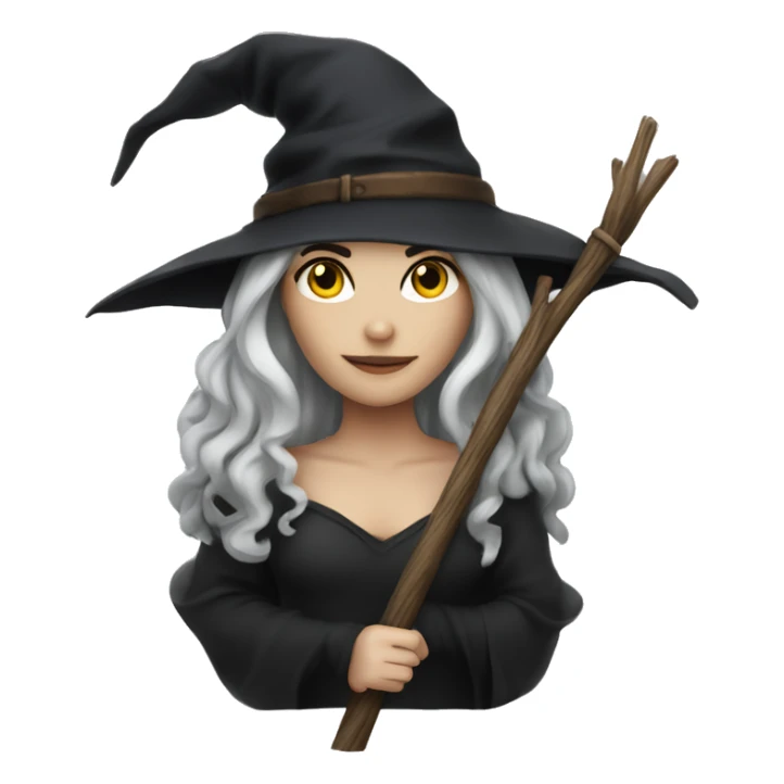 witch on a broom dark long hair white skin sticker
