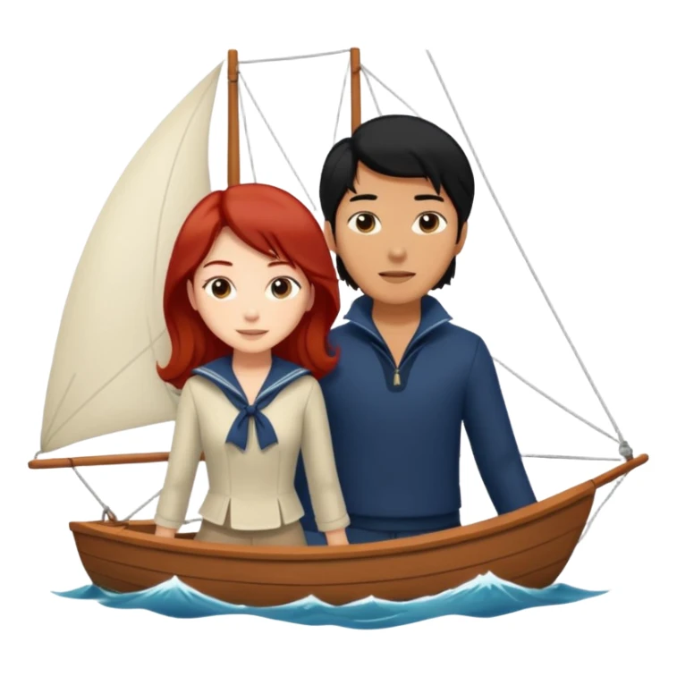 long black haired asian guy sailing with redhead girl sticker