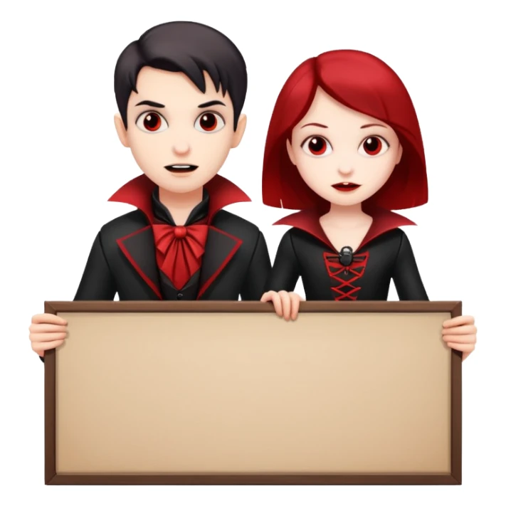 Boy and girl Vampires holding a large blank sign sticker