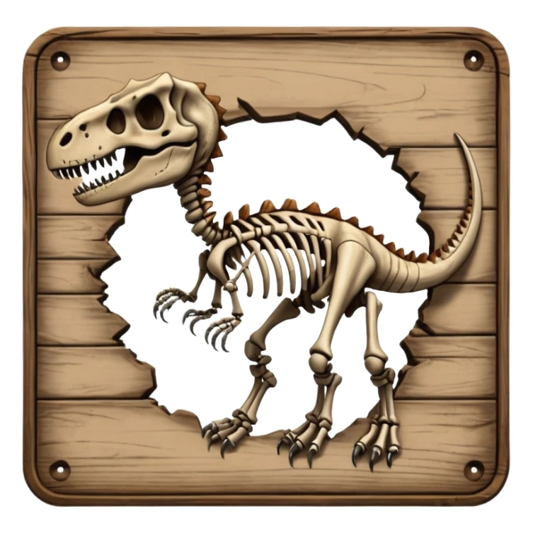 Dinosaur Signboard – Wooden board with a dinosaur skeleton drawing sticker