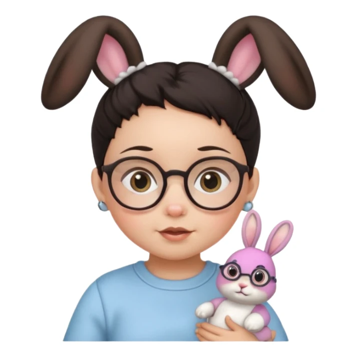 bunny ear accessory wearing baby dark haired bun spectacled sticker