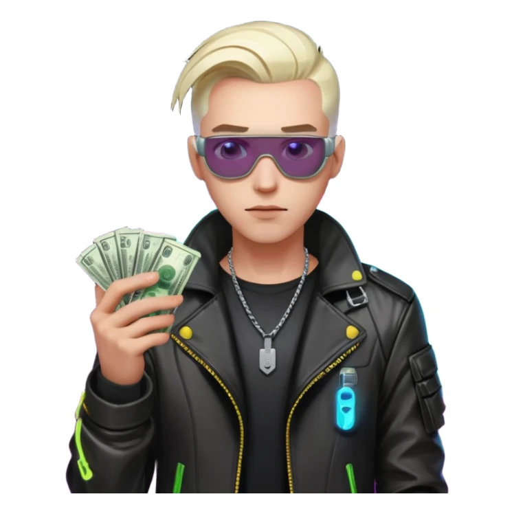 cyber punk man holding money and phone sticker