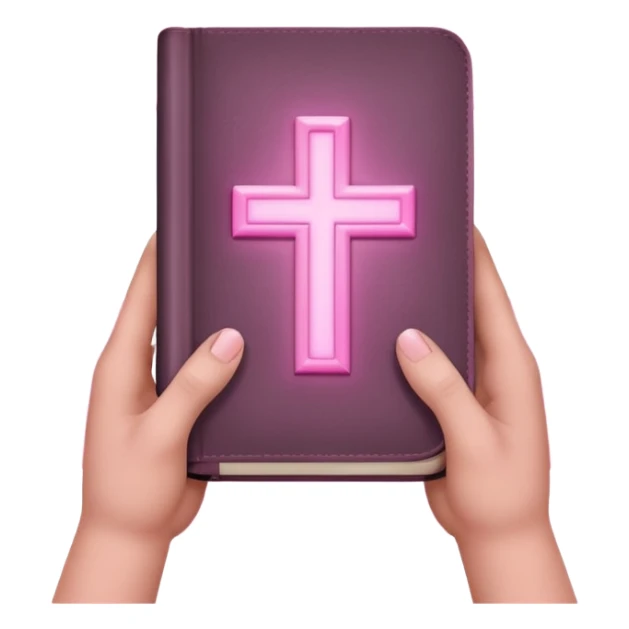 emoji hands holding a monochromatic pastel pink glowing bible sticker