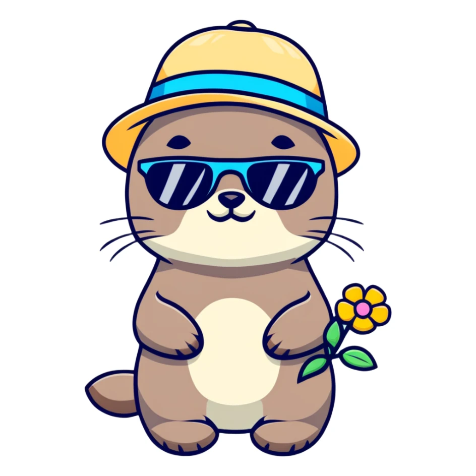 Otter wearing flower sunglasses and sun hat sticker