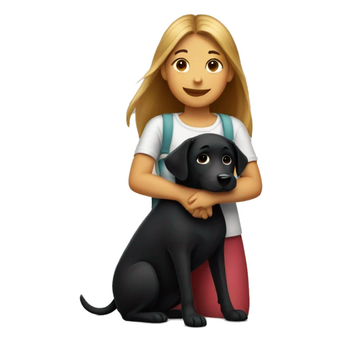 girl hugging black dog sticker