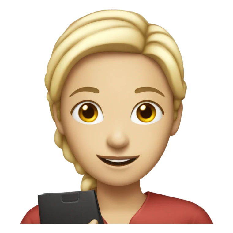 White woman holding a resume sticker