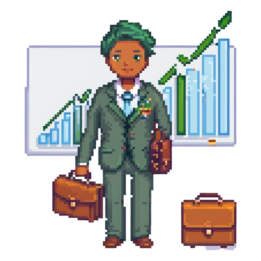 entrepreneur with briefcase and growth chart sticker