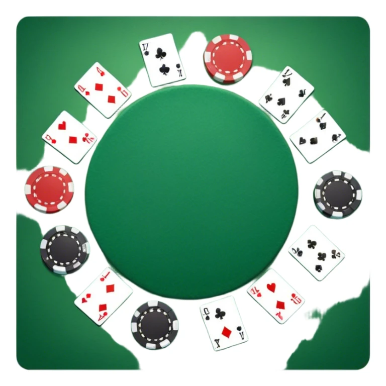 A photorealistic icon featuring playing cards and a stack of poker chips on a green felt table. Bright, detailed design with realistic textures and lighting. Transparent background, clearly symbolizing card games and strategy. sticker